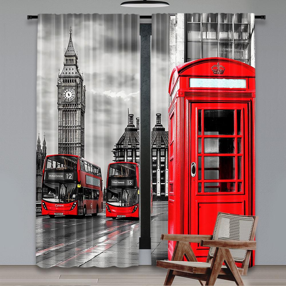 2 Stück London Vorhänge London Telefonzelle auf der Straße Traditionell Lokal Kulturell UK Retro Für Schlafzimmer Wohnzimmer Und Esszimmer