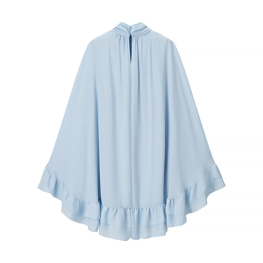 Summer New Women's Clothing European and American Style Fashion Temperament Ruffle Edge Stand-up Collar Horn Sleeve Cape Dress Women