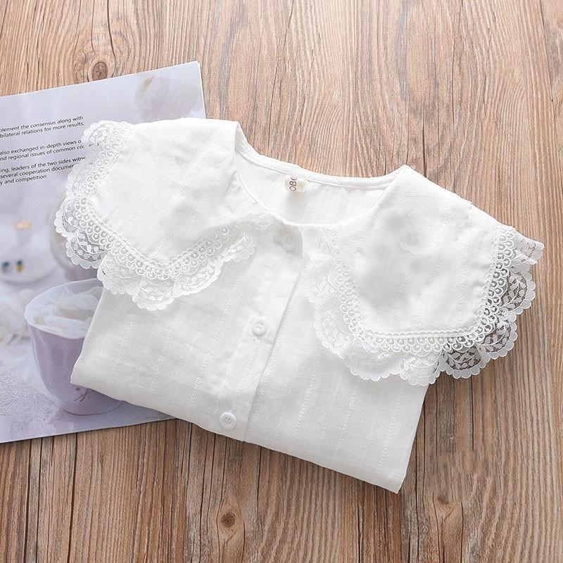 2022 Girls' Long Sleeve Lace White Shirt - Casual Spring Toddler & Student Apparel