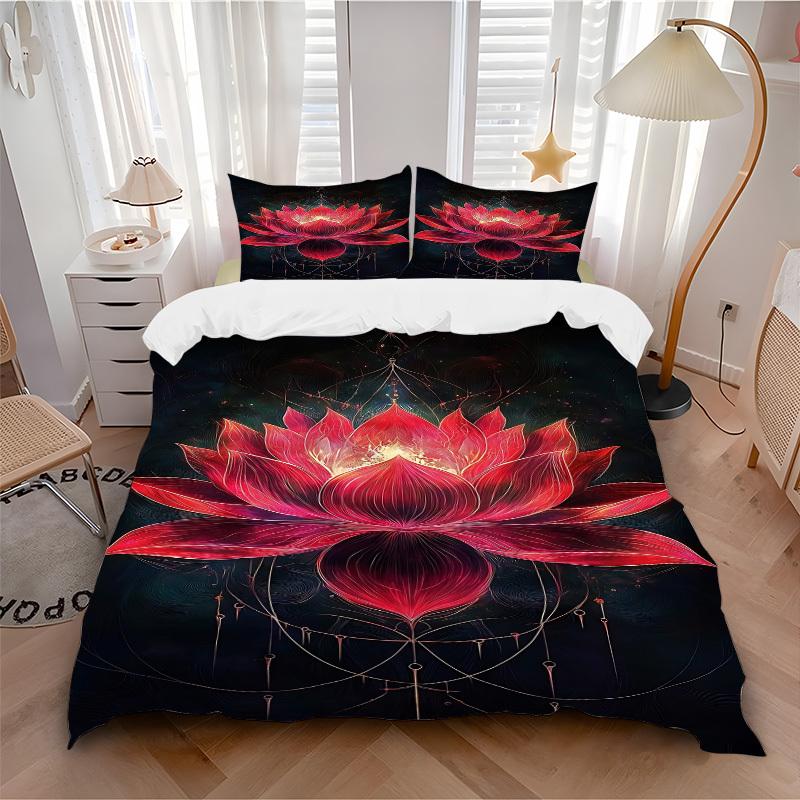 

3pc Lotus Mandala Cover Set - 1 Quilt Cover + 2 Pillowcases, All Seasons Bedroom Setting, Perfect for Home031 135x200cm