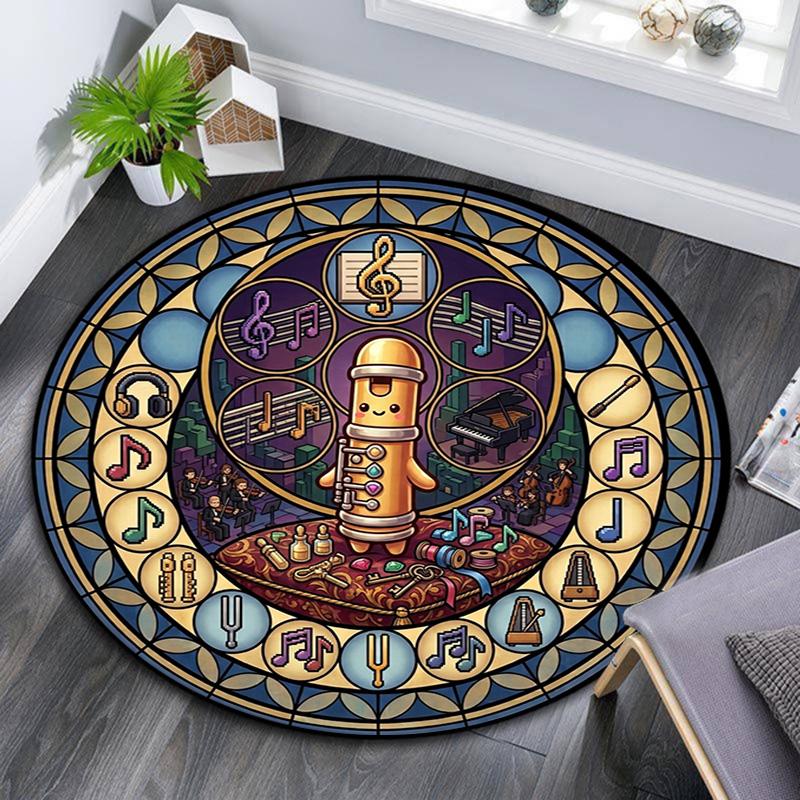 Music Instrument Symphony Round Area Rug Under Office Chairs Bedroom Living Room Home Decor