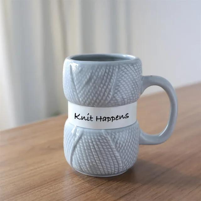 Taza de Café Cerámica Estilo Tejido Caliente, Taza de Bolas de Hilo de Colores, Taza de Té Regalo, Vasos para Verano e Invierno, Utensilios de Cocina