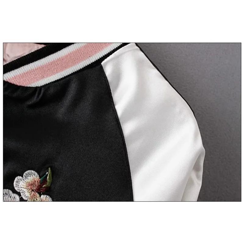 Giacca Bomber da Donna in Raso Sukajan Ricamata Baseball Cappotto Floreale Harajuku Autunno Seta Giapponese Ragazze