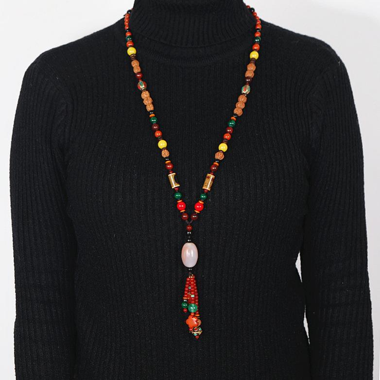 Retro-High-End-Achat-Pullover-Kettenanhänger, ethnischer Stil, Damen, lange, vielseitige, quastenbesetzte Halskette, Temperament-Anhänger-Dekoration