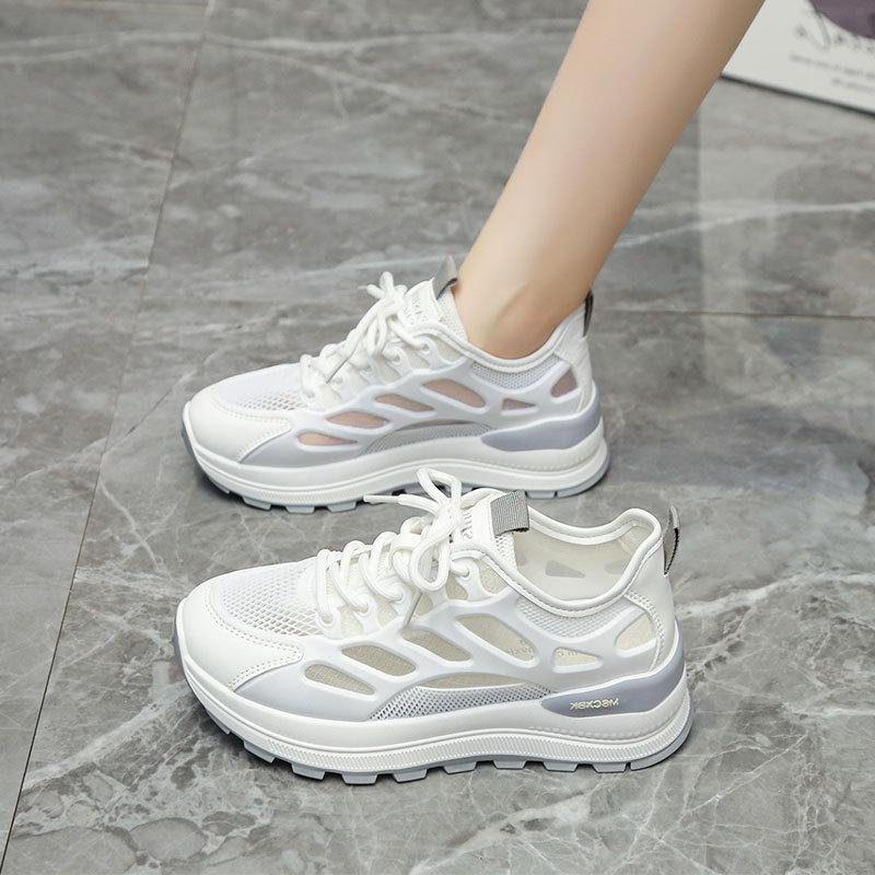 Mesh Breathable Thin Women's Shoes 2025 Summer New Lightweight and Versatile Casual Sports Shoes Thick-soled Non-slip White Shoes