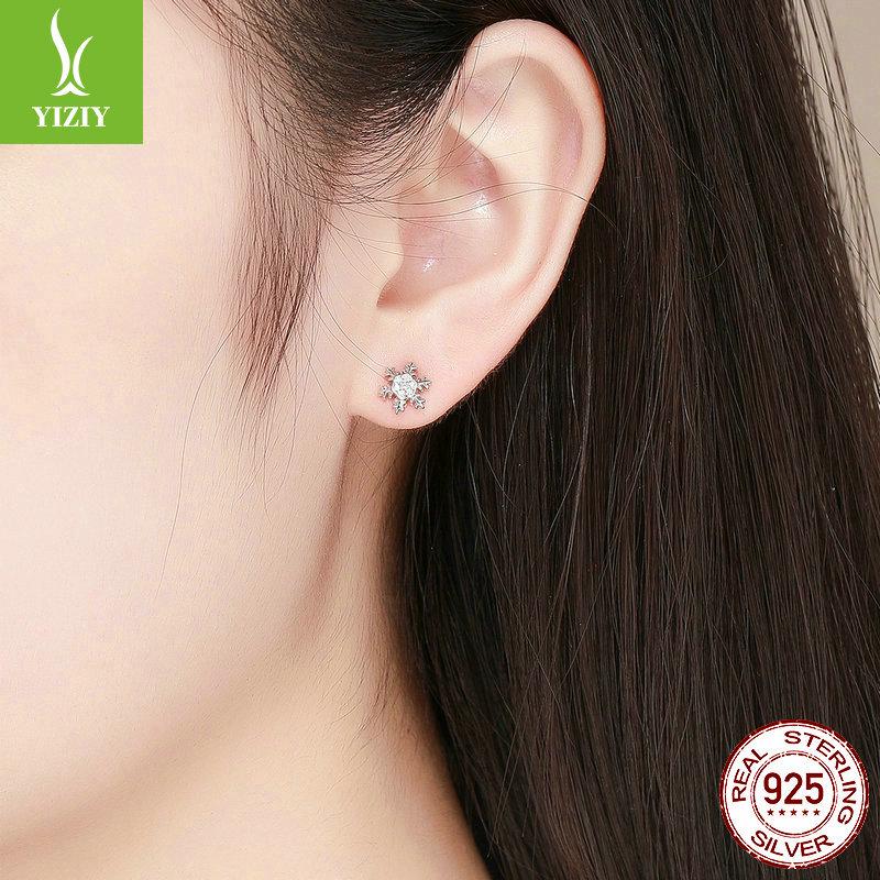 Europäischer & Amerikanischer Stil S925 Silber Schneeflocken Weihnachts-Ohrringe, Vielseitig Weißgoldplattiert BSE009