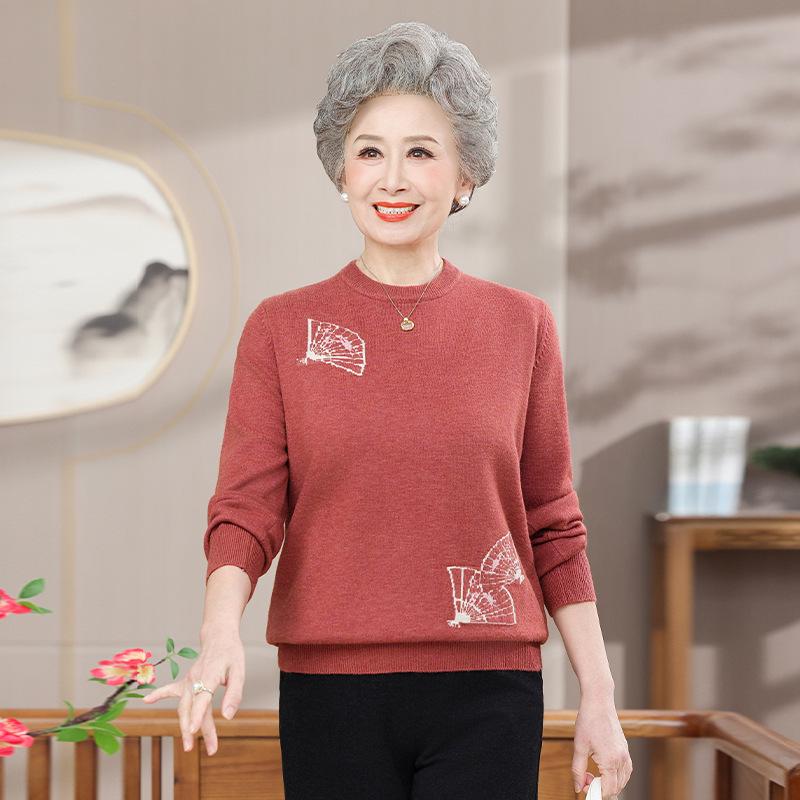 

2025 Stylish Knit Base Layer Top for Middle-Aged & Elderly Women - Autumn/Winter Red Sweater 4XL розовый