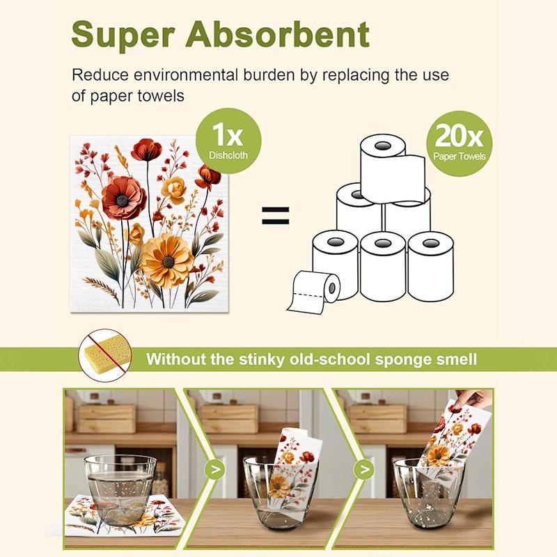 6 ks Pomarančové květy Potisk Švédské utěrky Ekologické Kuchyňské hadry Savé utěrky na nádobí Opakovaně použitelné Omyvatelné Čisticí utěrky