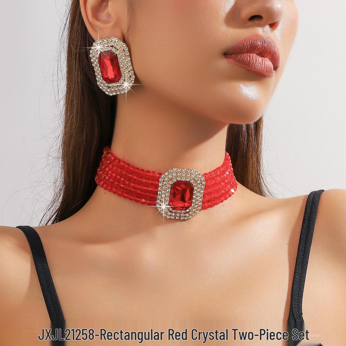 

Роскошный многослойный чокер-ожерелье из хрустального стекла геометрической прямоугольной формы и набор серег