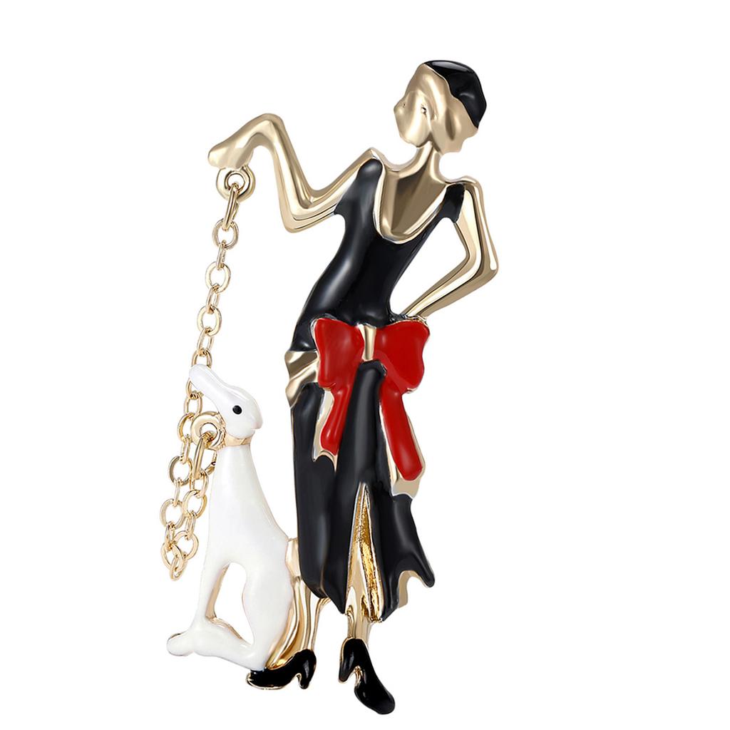 Fashionable Sophisticated Walking Girl Lapel Pin with Dripping Oil Designs Contrast Accessory for Party Supplies Costumes