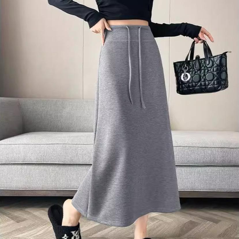 Elegant High-Waisted Korean Mid-Length Skirt - Autumn/Winter Hip-Hugging Straight Style for Women