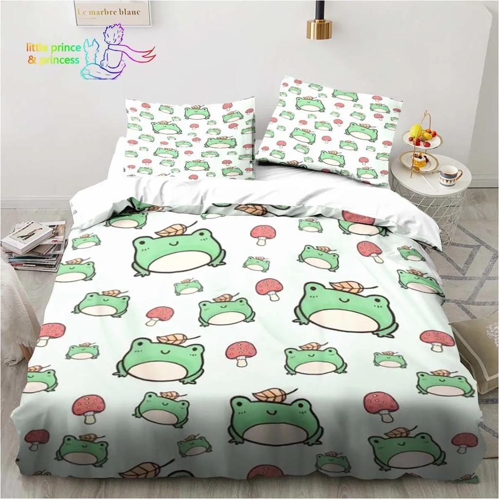 Kawaii Cute Cartoon Frog Comfortable Duvet Quilt Cover Pillowcase Bedding Set Children Bedroom Decoration Home Textile