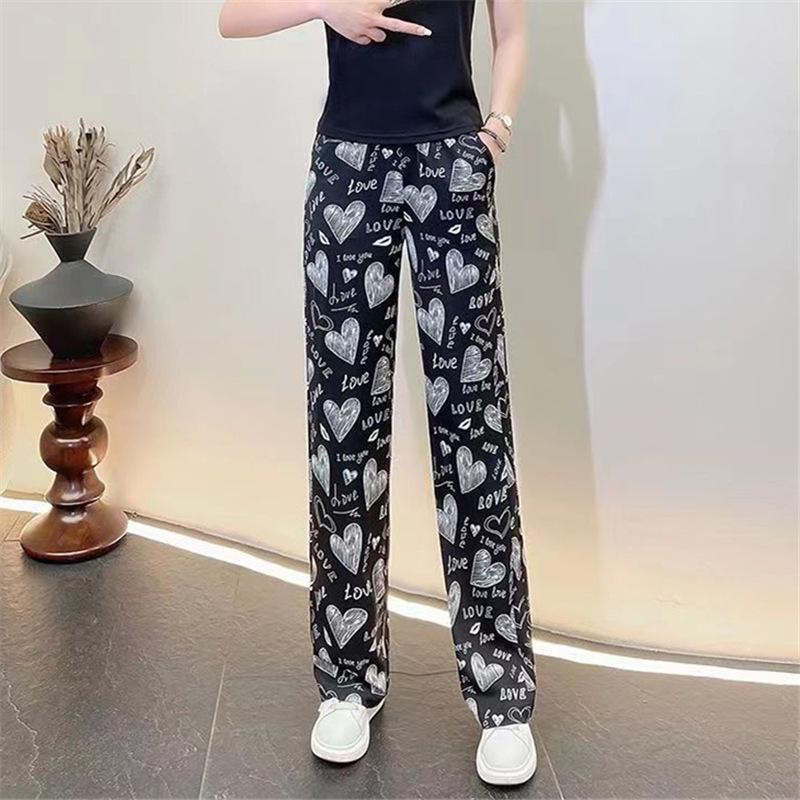 M~4XL Damskie Spodnie Sportowe z Szerokimi Nogawkami w Kształcie Brzoskwiniowego Serca 2025 - Casualowa Domowa Odzież Dziewięciopunktowa