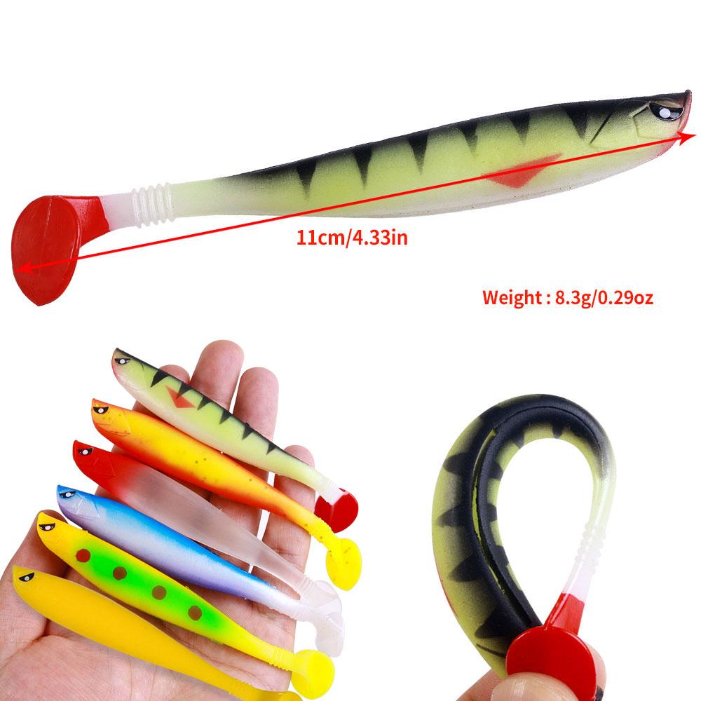 5pcs/bag Soft Lures 11CM-8.3G Fishing Lure Wobblers Double Color Aritificial T Tail Silicone Bait Swimbait Bass Pike Tackle