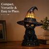 Gothic Cat Wizard Hat Night Light with Moon Pendant Colorful Witch Hat Desktop Lights for Halloween & Year-Round Home Decors