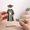 Graduate Cap and Gown Wallet Solid Wood Cash Holder Bachelor's Uniform Shape Cash Holder with Class of 2026 Logo Detachable Base Graduation Ornament