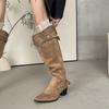 Fashion Niche Design Pointed Boots Big Tube Circumference High Heel Stacking Boots Retro Slim Women's Western Fashion Boots