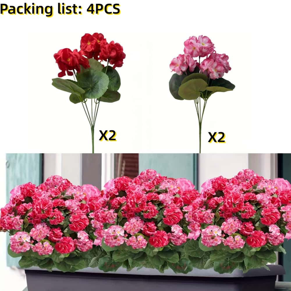 3/4ks Umělé Pelargonie Různých Barev - Venkovní Umělé Květiny pro Svatební, Zahrádkovou, Terasovou, Verandovou Dekoraci