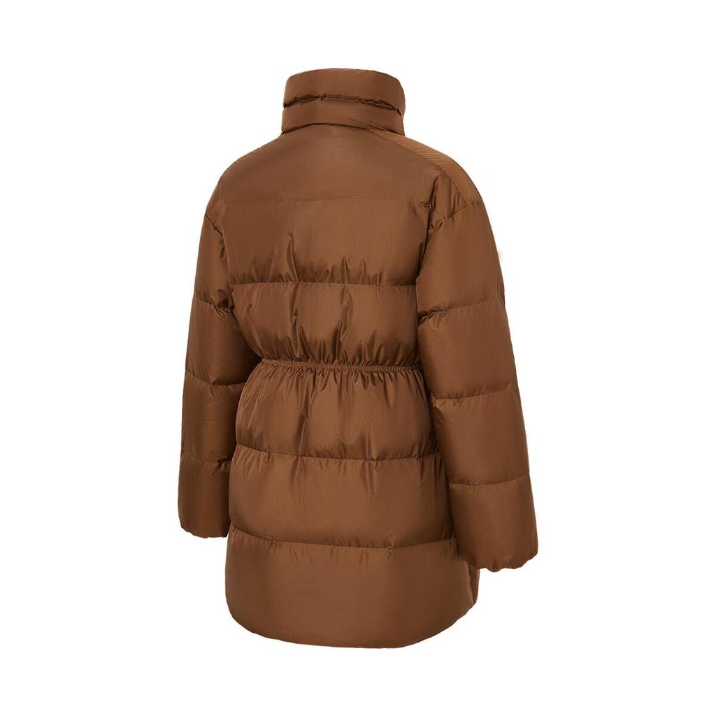 adidas Dámská bunda hnědá JL9845 zvýrazňující pas, jednobarevná, středně dlouhá, teplá, módní, všestranná, s kachním peřím