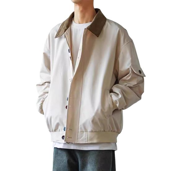 

Мужская куртка с лацканами, длинный рукав, цветной дизайн, однобортная куртка на пуговицах, пальто с карманами, повседневная L бежевый