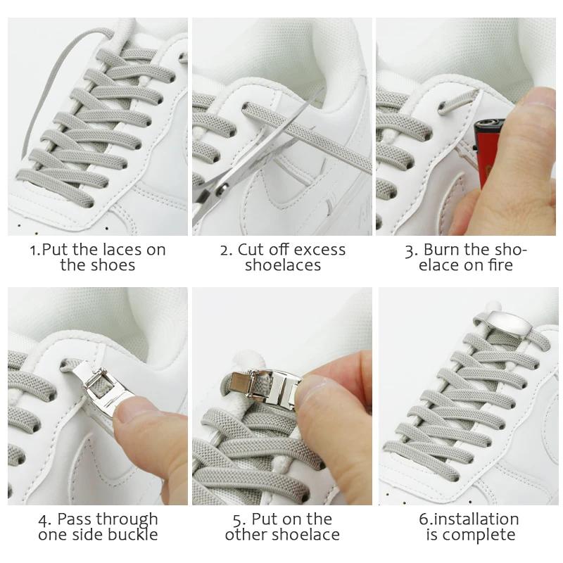 Nieuwe Elastische Schoenveters Zonder Strikken Geweven Platte Schoenveters Voor Kinderen en Volwassen Sneakers Schoenveters Snel Lui Metalen Sluiting Schoenveters