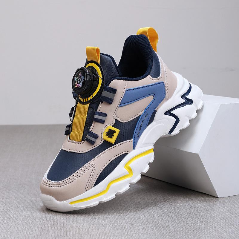 Children's breathable dad shoes autumn boys' shoes leather shoes new mesh sneakers button medium and older shoes