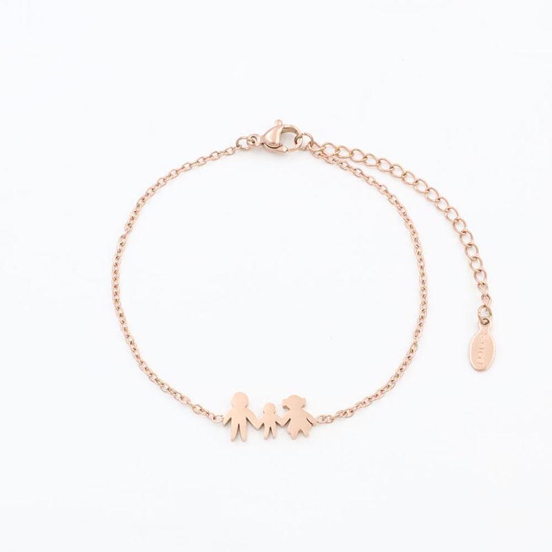 No Fading, Personalized Cartoon Shape, Family Of Four Pendant, Stainless Steel Bracelet, Same Jewelry For Men And Women