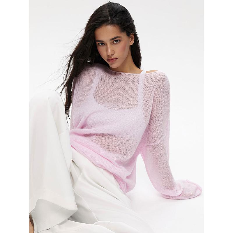 Gestrickte Lässige Langarm-Pullover Damen Retro Einfarbig Durchsichtig Pullover Weibliche Ästhetik Sexy Streetwear Kleidung