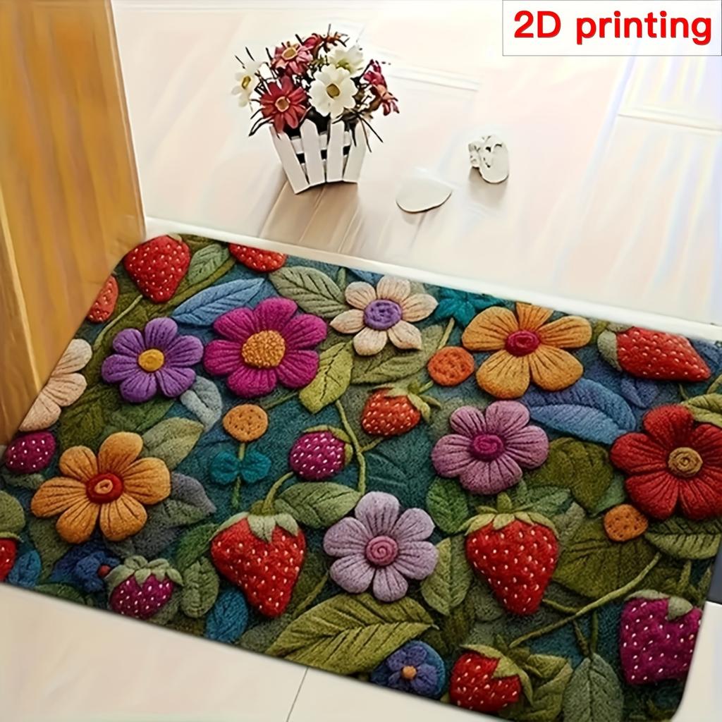 2D Flat 1pc Spring Floral Entrance Doormat with Non-slip Backing, Suitable for Entrance Doors, Bedrooms, Kitchens, and Bathroom Entrances as a