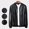 Men Coat Solid Color Stand Collar Windproof Faux Leather Thicken Plush Lining Zipper Jacket Streetwear