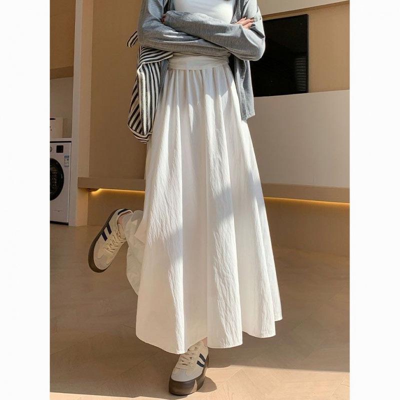 

Mori Style Women s High Waist White Midi Skirt - Summer 2025, Slimming A-Line Pleated Design M 95-110