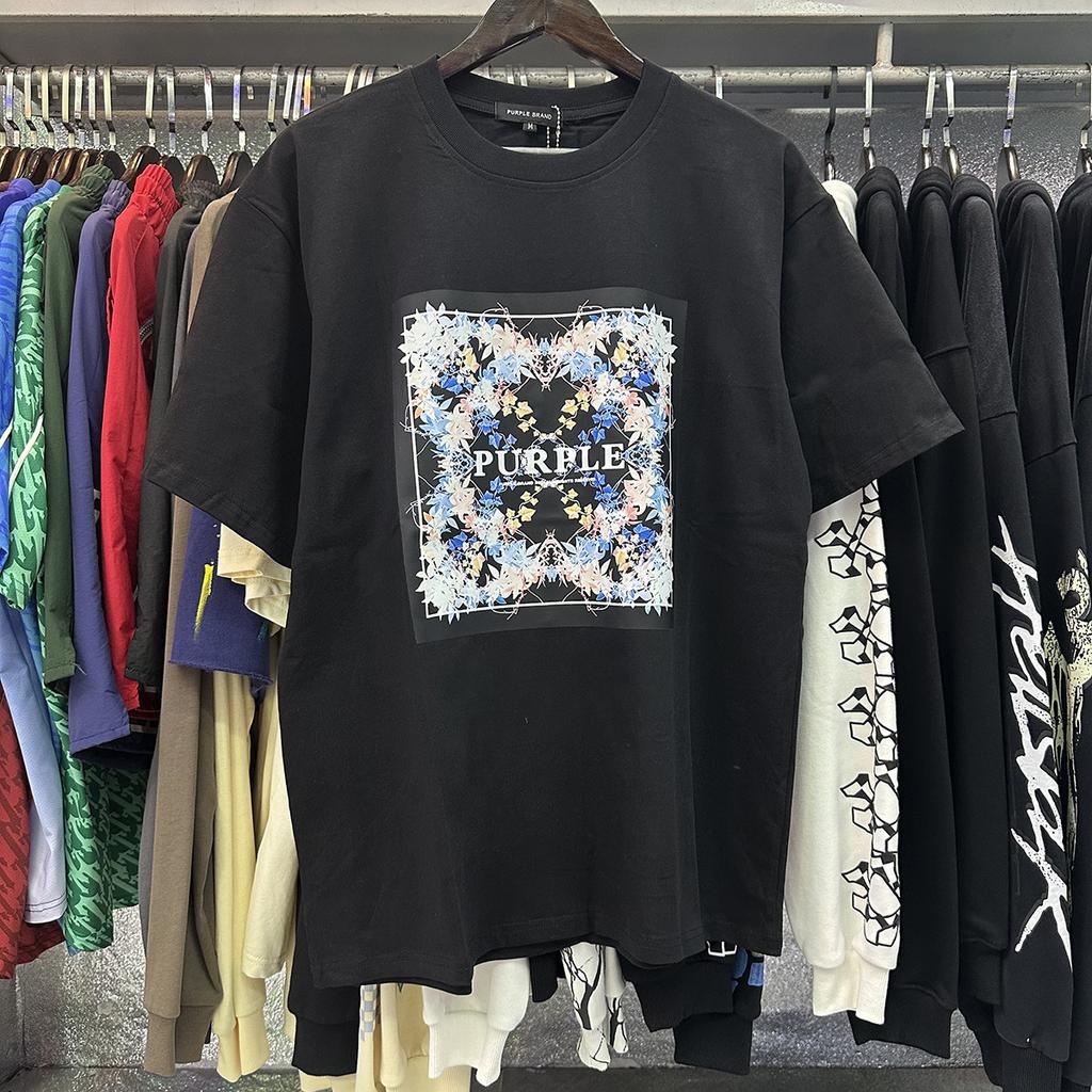 PURPLE letter print crew neck pullover short-sleeve 2023 summer new European and American trendy brand T-shirt collection tops