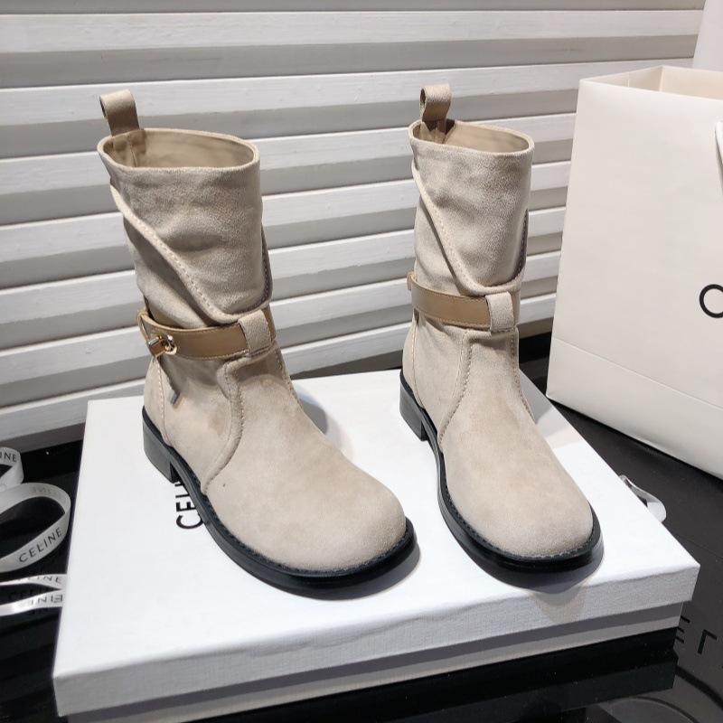 [Fanfna] French Belt Buckle Martin Boots Women's Suede Fashion Boots High Sense of Height and Thinness Fashion Short Boots