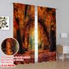 2pcs 2D flat printing St.Patrick's Day Curtain Bright orange and yellow autumn leaves 100% Polyester Without Electricity Family