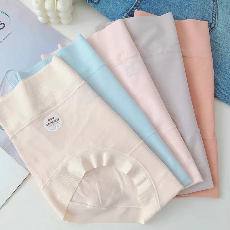 High Waist Solid Color Antibacterial Seamless Tummy Control Large Size Women Underwear