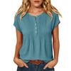 Women's Casual Color Button Front Round Neck Short Sleeve Blouse for Everyday Wear
