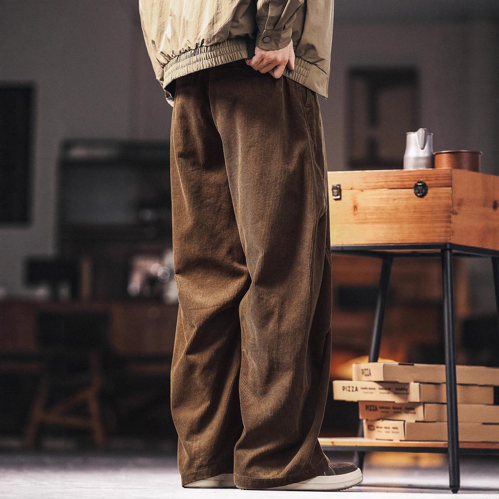 High-end American vintage corduroy curved blade casual pants for men, new autumn lazy loose drape sweatpants for men