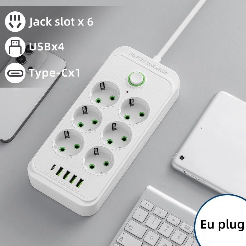 EU Plug AC Outlets Multitap Socket Electrical Power Strip With USB Type C Fast Charging Network Filter Adapter 2M Extension Cord