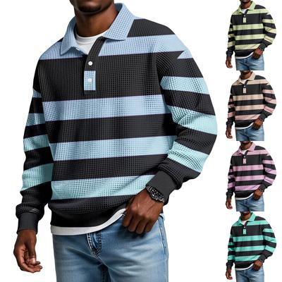 Top Masculino Casual Solto, com Botões, Gola Colarinho, Mangas Longas
