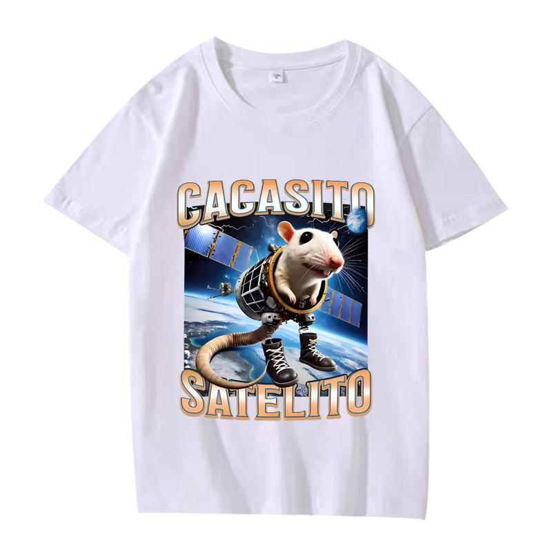 Funny Cacasito Satelito Italian Brainrot Silly Rat Meme T Shirt men women Oversized 100% Cotton short sleeve Summer Unisextops