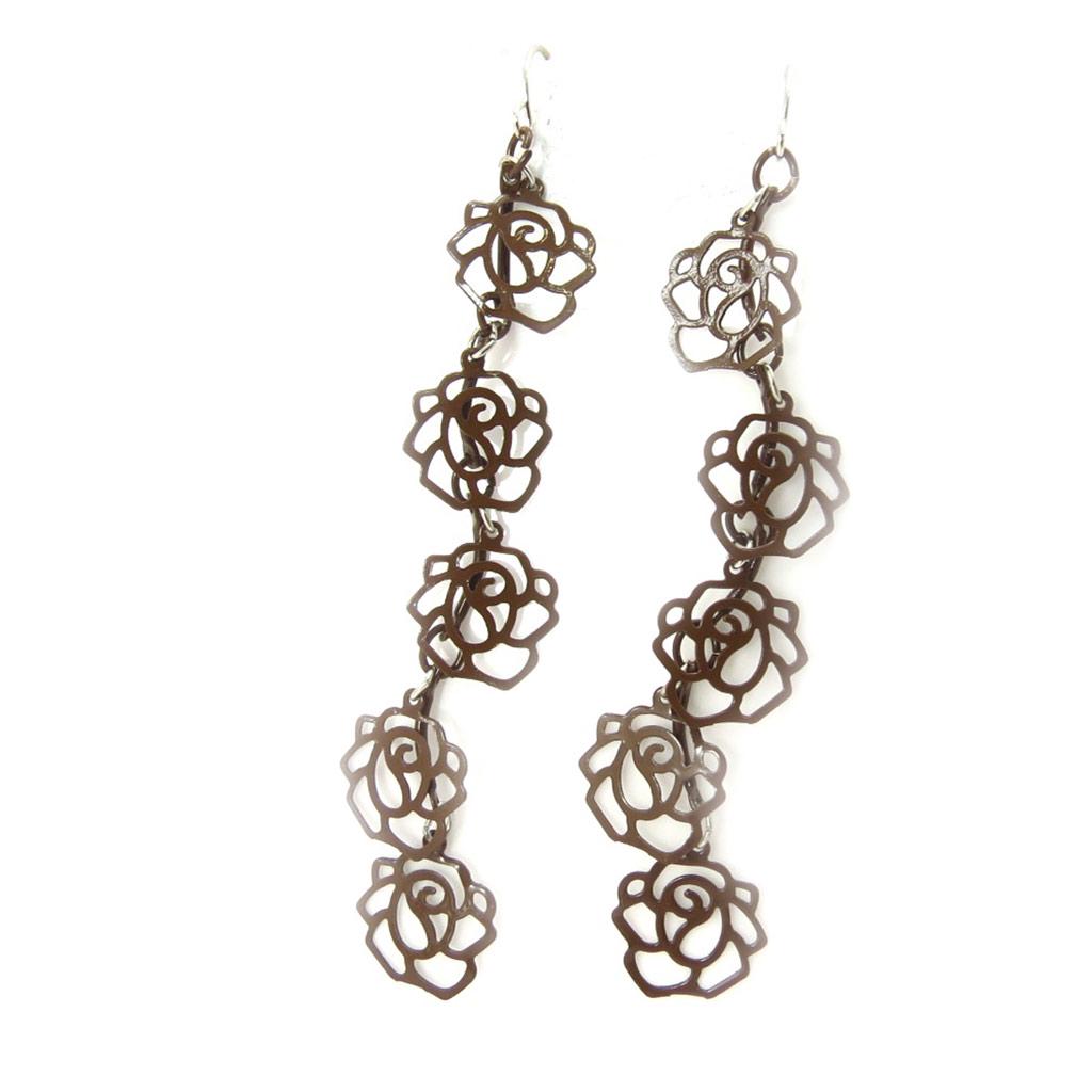 

Les Trésors De Lily [R3302] - Boucles d oreilles Rosa Romantica marron - 85x13 mm