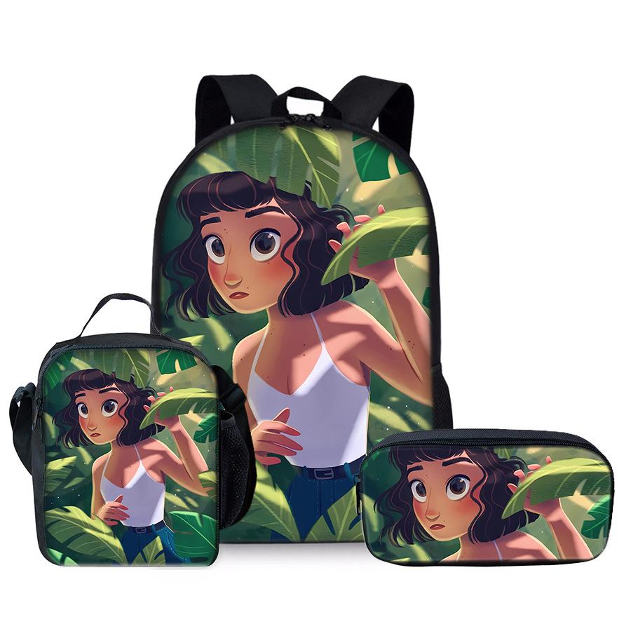 Classic Popular Novelty Funny African Girl 3D Print 3pcs/Set Pupil School Bags Laptop Daypack Backpack Lunch Bag Pencil Case