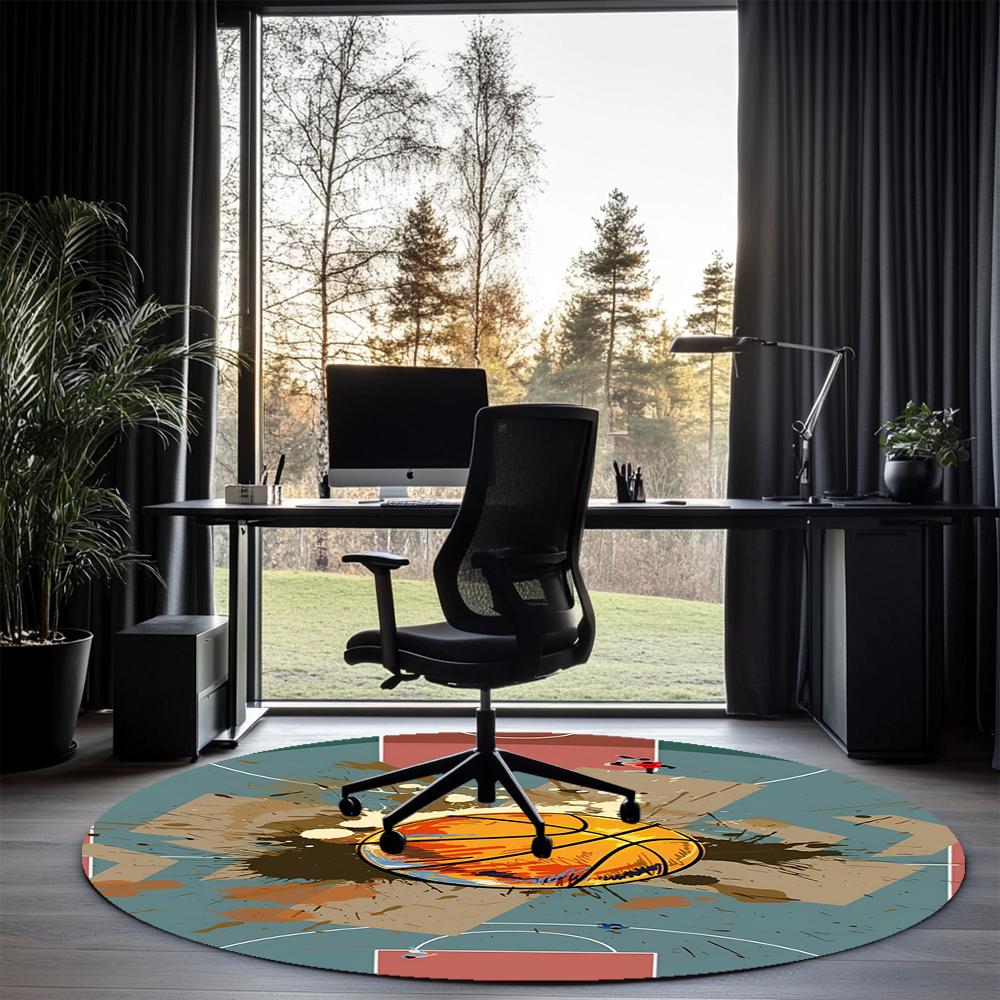 Basketball Printed Round Rug Carpet Chair Rug Area Rug Entryway Doormats,for Office Chair Living Room Bedroom Kitchen Room.