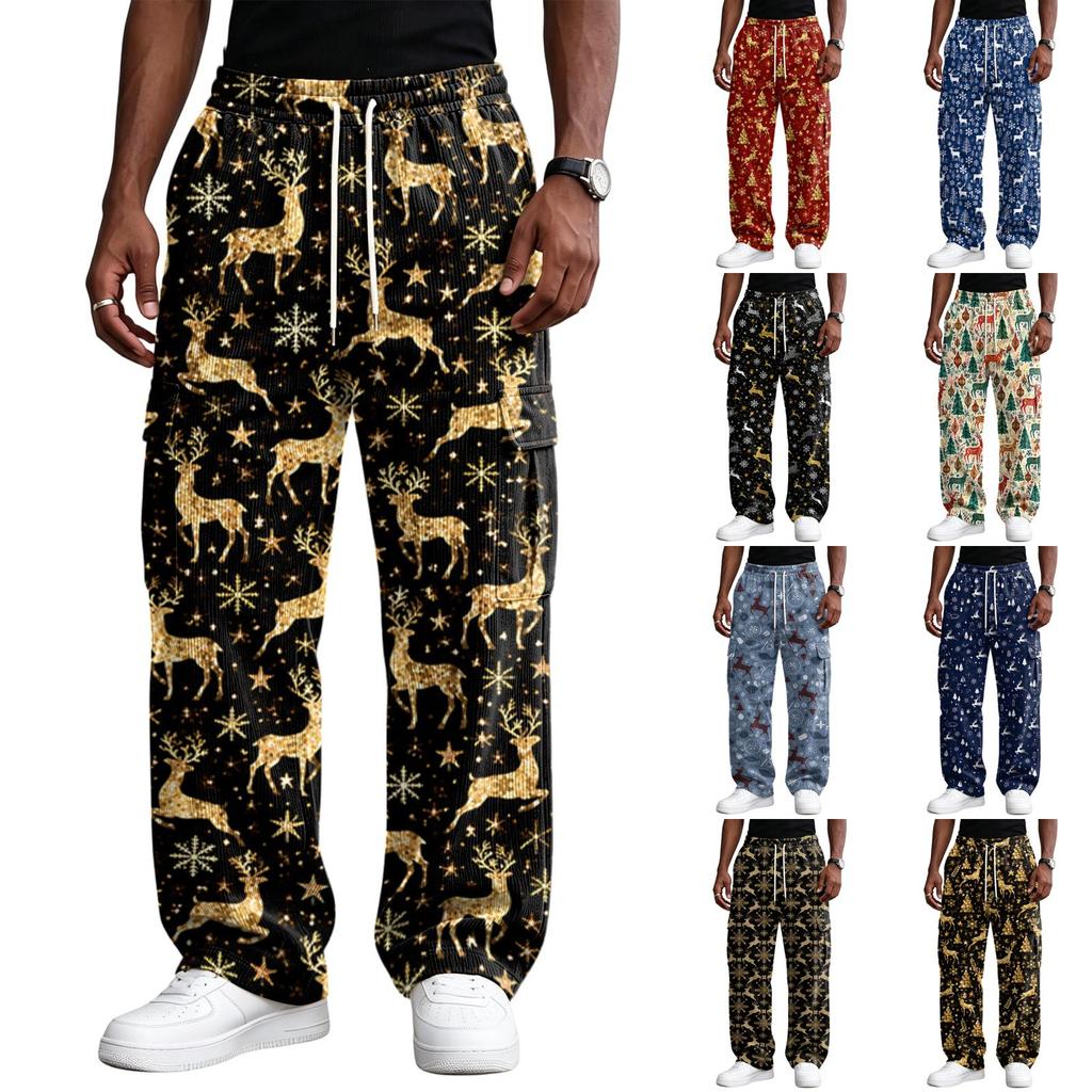 Men's Streetwear Casual Loose Fit Comfortable Athletic Pants with Christmas Print for Holiday Lounging