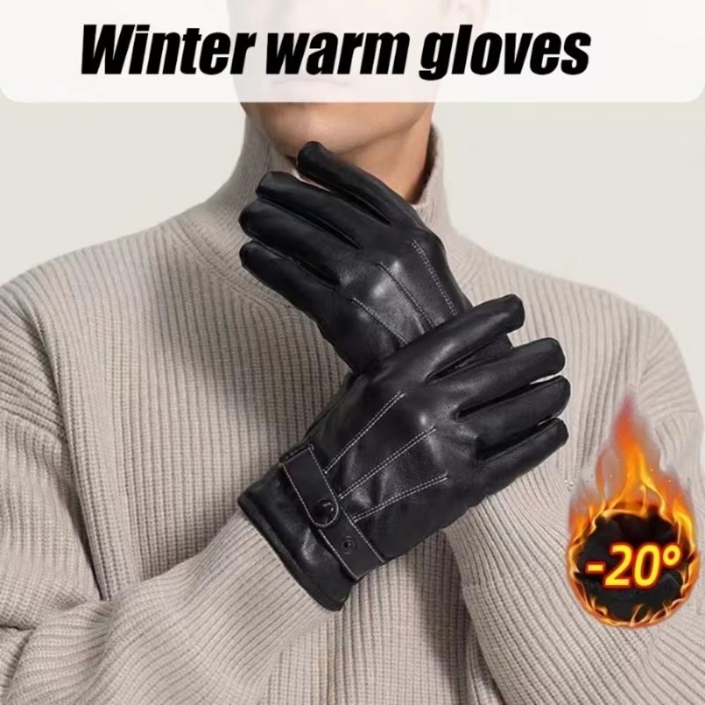 High Quality Black Leather Gloves Warm Full Finge Touch Screen Gloves Windproof Waterproof Full Finger Gloves Outdoor Winter