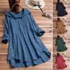 Women Top Loose Checked Long Sleeves Pullover Drawstring Dress Up Hooded A-line Plus Size Fall Shirt Female Clothes