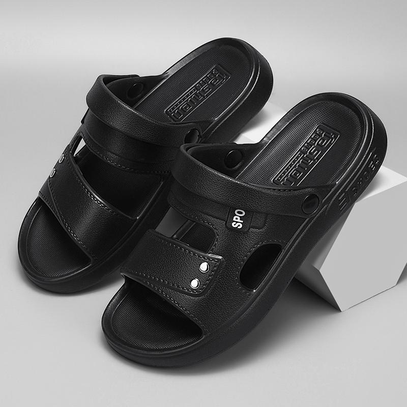 

Fashion Soft Thick Soled Casual Slippers Anti Odor Leather Slides Sandals Men Beachwear Anti Slip Ankle Buckles Slippers Home 39-40 чёрный