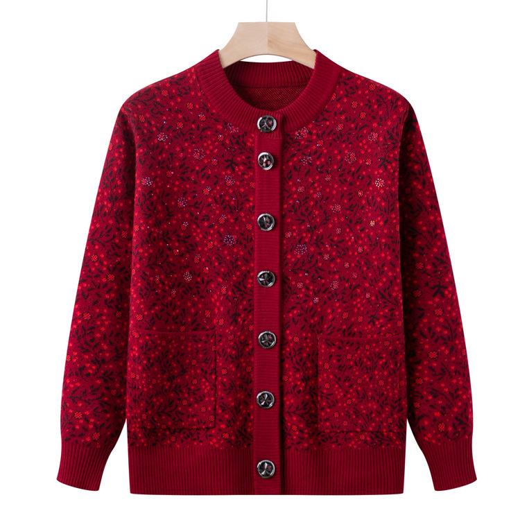 Autumn New Style Middle-aged Mothers Wear Sweater Jacket Fashion Mothers Wear Cardigan Sweater Grandma Wear Top