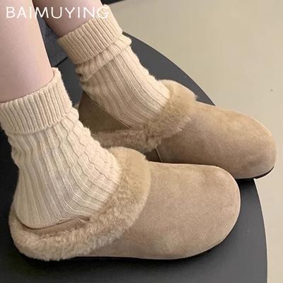 Fur Women Cotton Slippers Winter Fashion Mules Shoes Cozy Casual Slingback Shoes Woman 2025 Trend Brand Warm Mujer Snow Botas