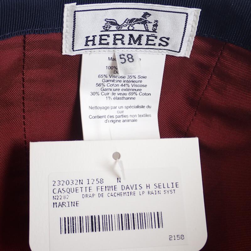 HERMES  H232032N_I258 58  Cap Navy Cashmere/silk Mens